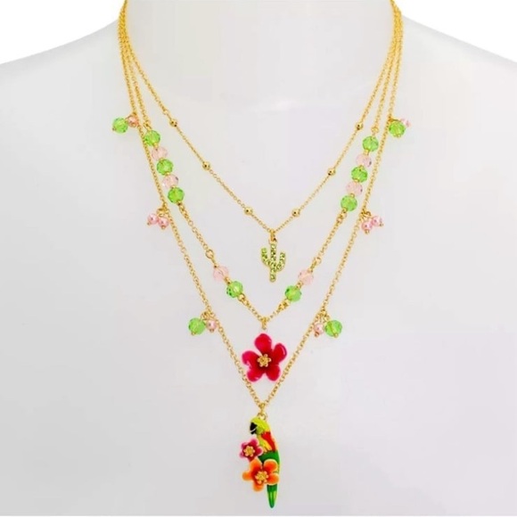 BETSEY JOHNSON 3 Tier Illusion Chain Charm Necklace Southwestern Boho NEW NWT - Picture 1 of 5